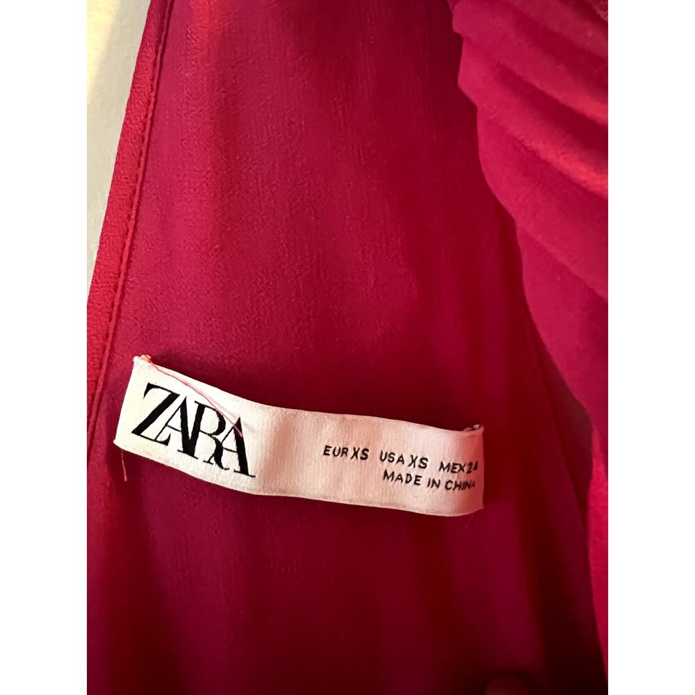 Zara Pink Pleated Ruffle V-Neck Flowy Maxi Dress Sleeveless size XS - Picture 5 of 8